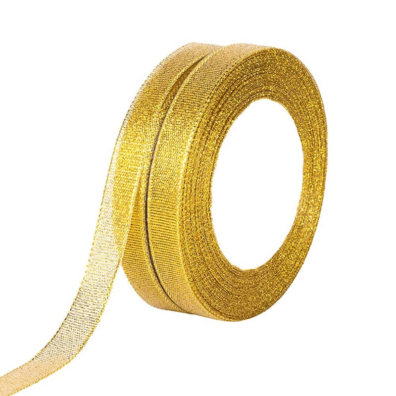 Molshine 50yard(2rolls) Golden Organza Ribbons Shimmer Sheer Thin Glitter Ribbon for DIY,Crafts,Gift Wrapping,Christmas Decorative Width: 13mm(1/2inch) - Image 1